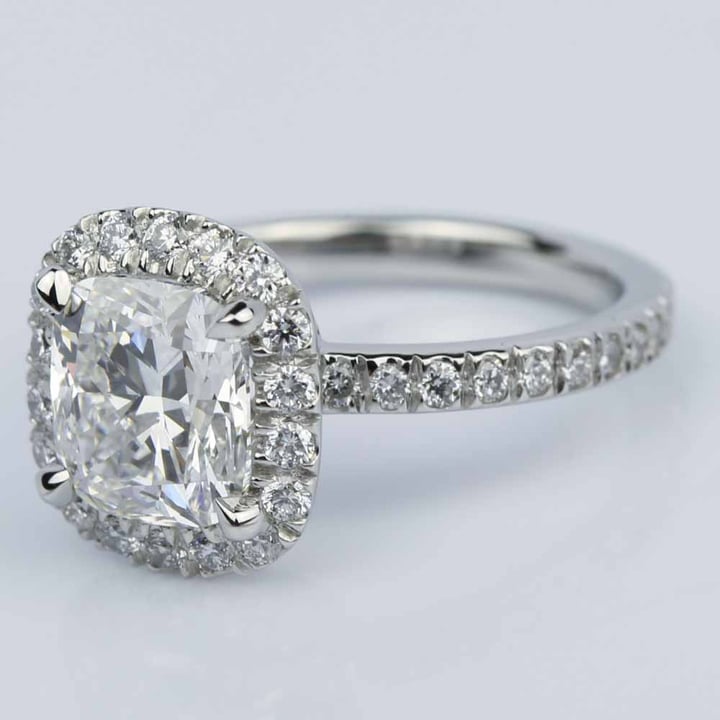 Cushion Cut Micro Pave Halo Engagement Ring