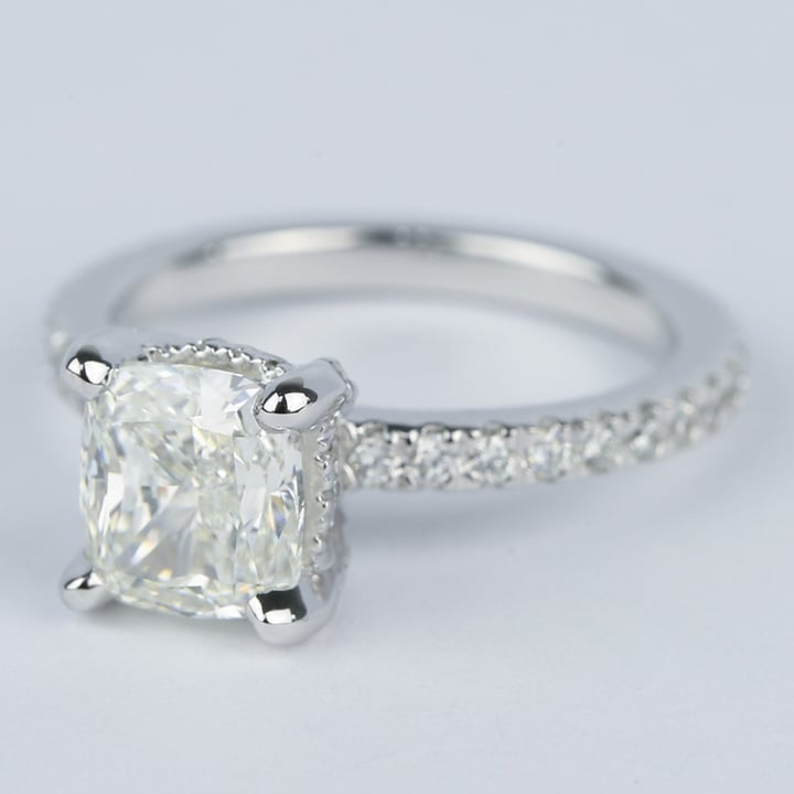 1.90 Carat Cushion Cut Diamond Ring With Pave Band
