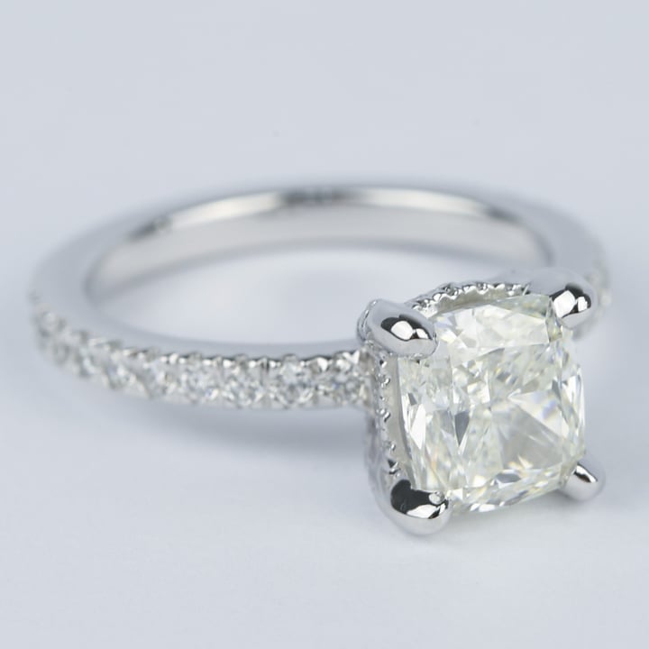 1.90 Carat Cushion Cut Diamond Ring With Pave Band