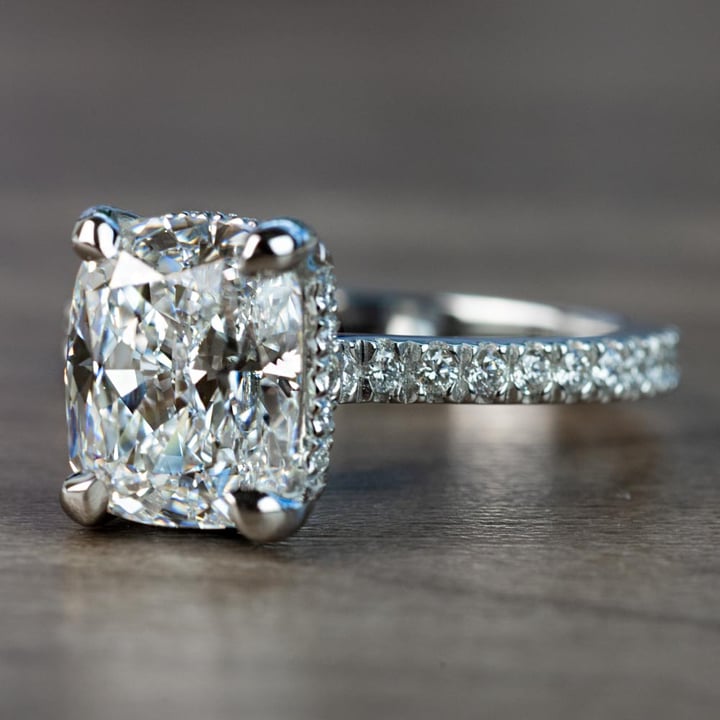 Custom 3.50 Carat Elongated Cushion Cut Diamond Ring In Platinum