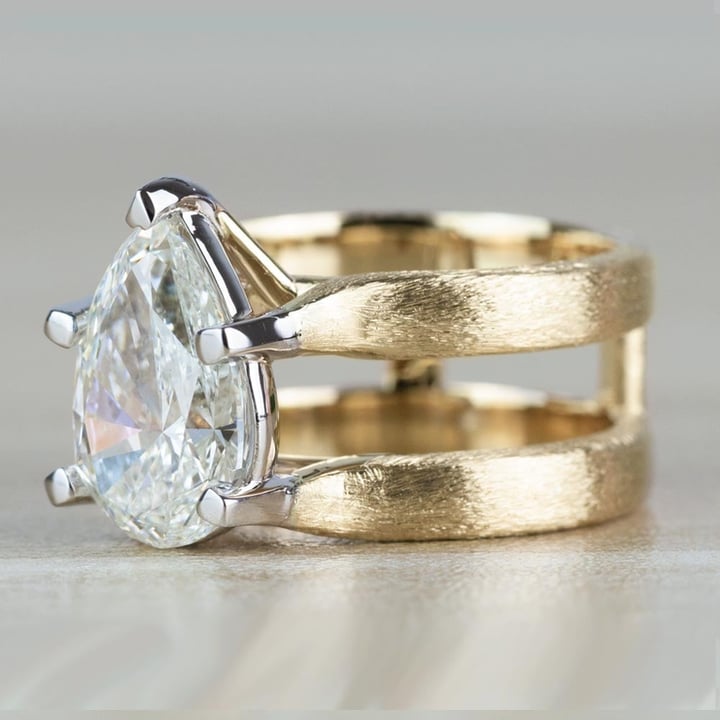 Custom Double Band With Texture Finish Pear Shaped Diamond Ring