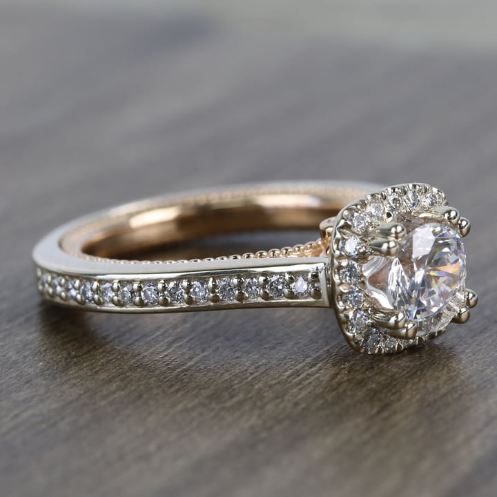 Custom Sunrise Halo 1 Carat Round Diamond Engagement Ring