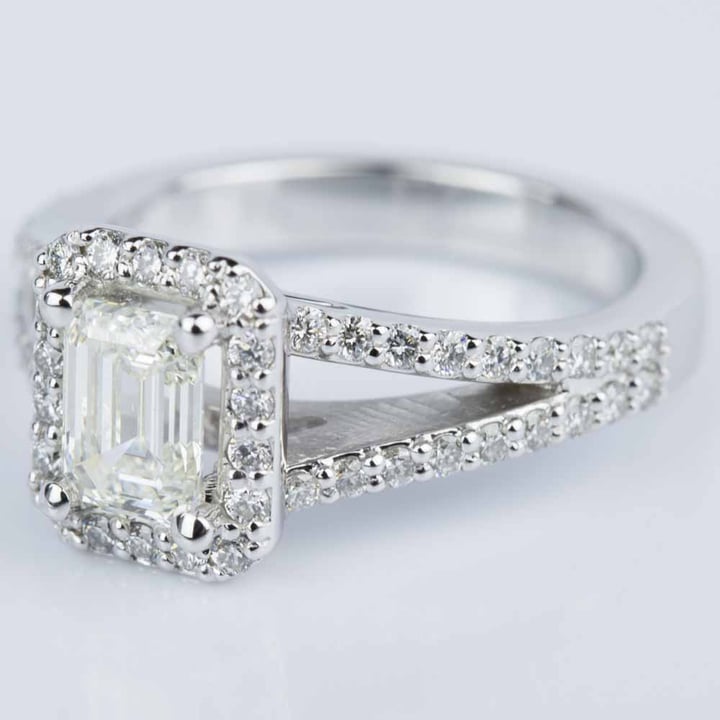 Emerald Cut Halo Diamond Engagement Ring (0.90 Carat)