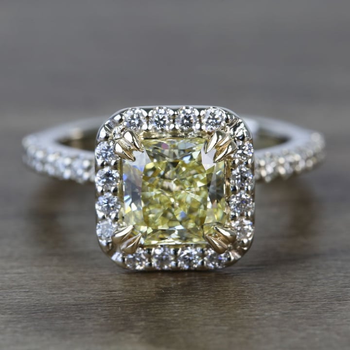 Flawless Fancy Yellow Diamond Engagement Ring With Halo