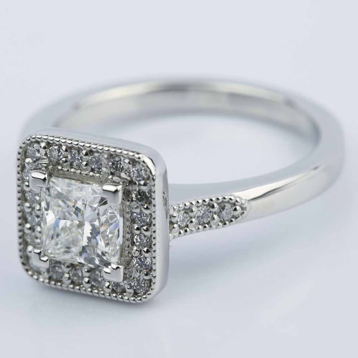 One Carat Princess Cut Halo Engagement Ring In Platinum