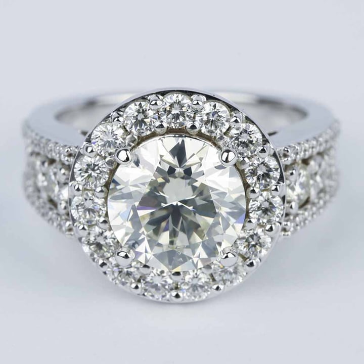 Large Halo Diamond Ring In 14K White Gold