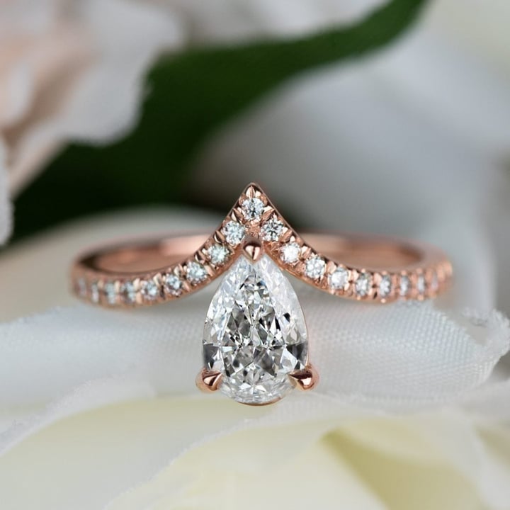 Pear Moissanite Cathedral Pear Shaped Engagement Ring In 14K Rose Gold