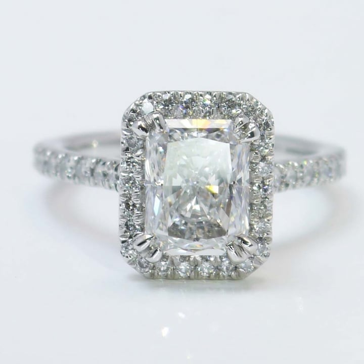 2 Carat Radiant Cut Halo Diamond Ring In Platinum