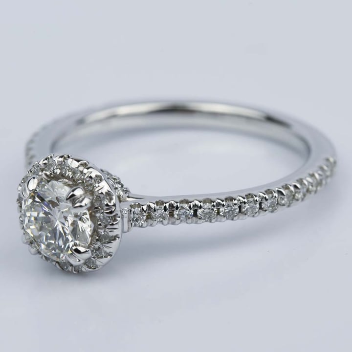 Petite Halo Round Diamond Engagement Ring in White Gold (0.81 ct.)