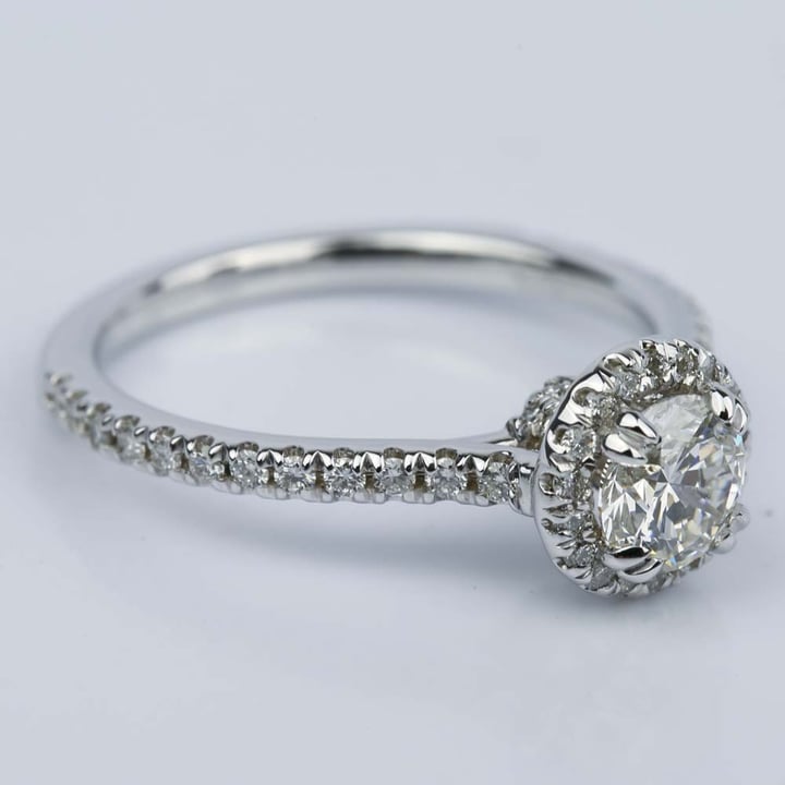 Petite Halo Round Diamond Engagement Ring in White Gold (0.81 ct.)