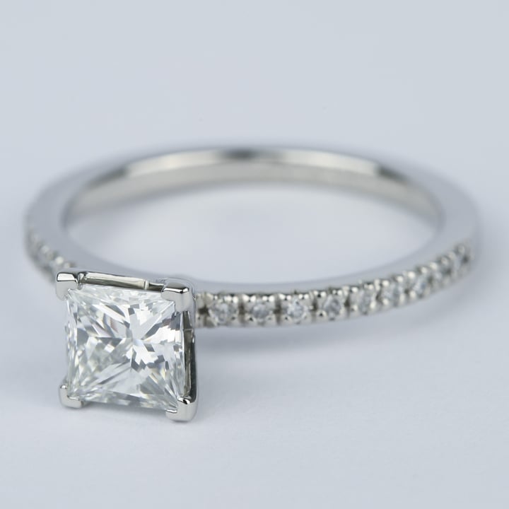 Princess Diamond Pave Engagement Ring In Palladium (1 Carat)