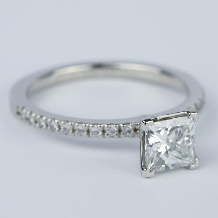 Princess Diamond Pave Engagement Ring In Palladium (1 Carat)