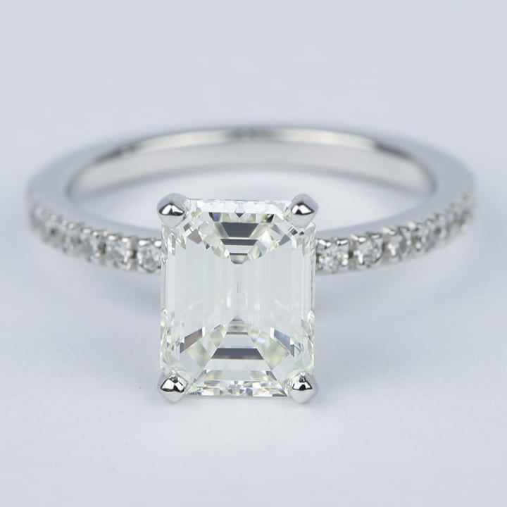 Petite Pave Emerald Diamond Engagement Ring (2 Carat)
