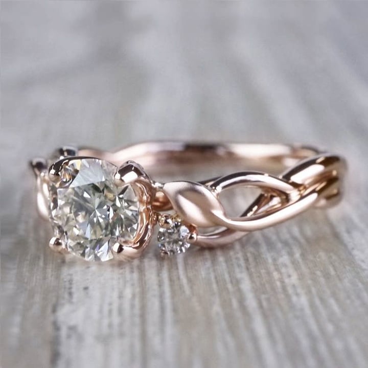 Floral Style Three Stone Engagement Ring In Rose Gold