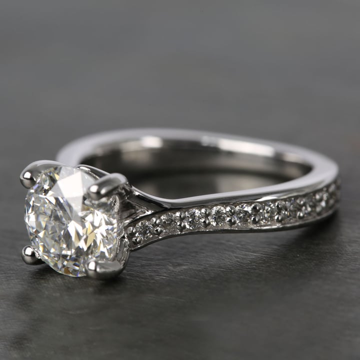 Bead Set Diamond Engagement Ring In White Gold