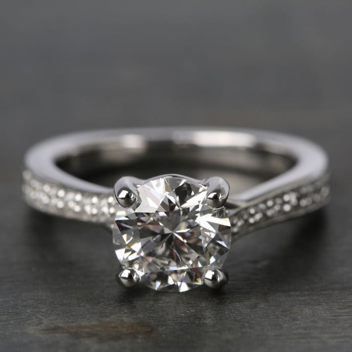 Bead Set Diamond Engagement Ring In White Gold