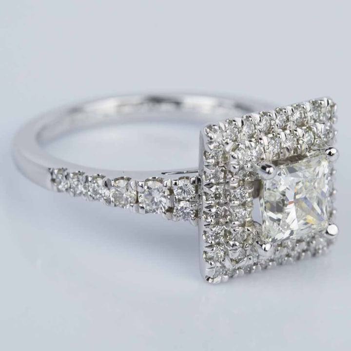 Princess Square Double Halo Diamond Engagement Ring in White Gold (1.21 ...