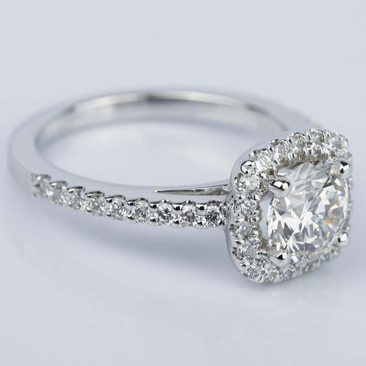 1 Carat Round Diamond In Square Halo Engagement Ring