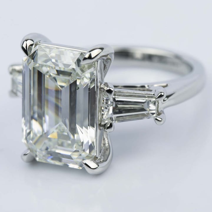 8 Carat Emerald Cut Diamond Ring | Baguette Diamonds