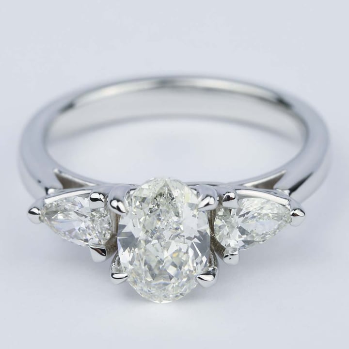 3 Stone Trellis Engagement Ring With Oval Diamond