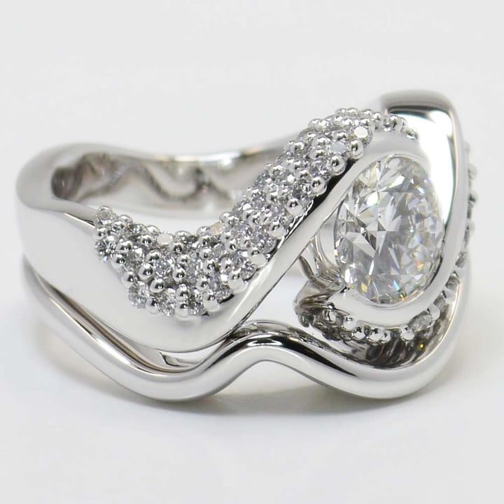 Swirl Engagement Ring With Wedding Band In White Gold