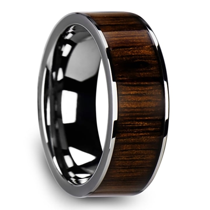 10mm Mens Tungsten Wedding Band With Walnut Wood