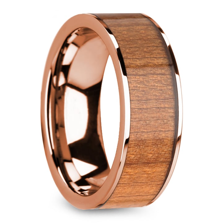 Cherry Wood and Gold Wedding Band with Vintage Design