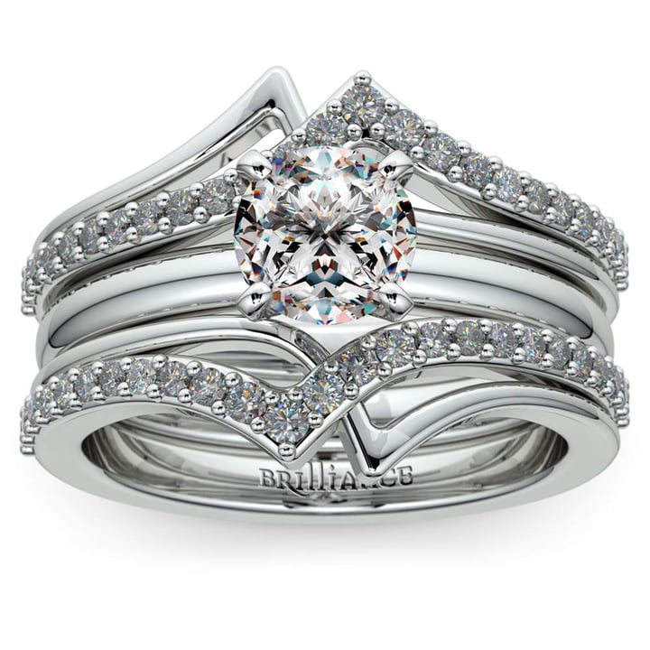 Diamond Double Chevron Ring Enhancer In 14k White Gold