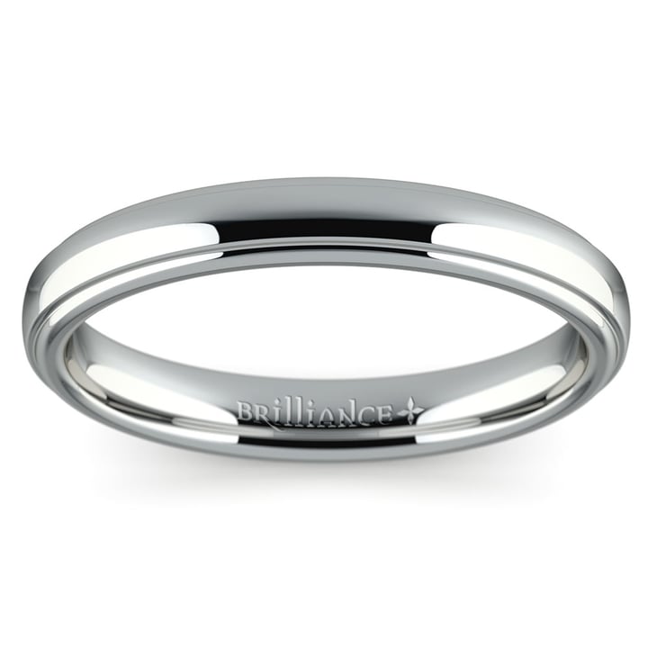 Domed Step Edge Wedding Ring (3 mm) in Platinum