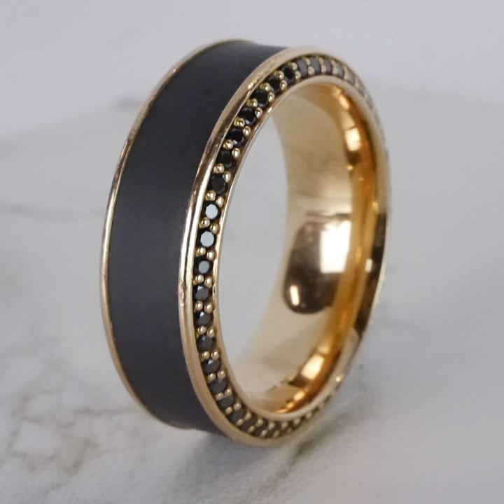 Helios - Mens Matte Elysium And Rose Gold Wedding Ring With Black Diamonds  (8mm)