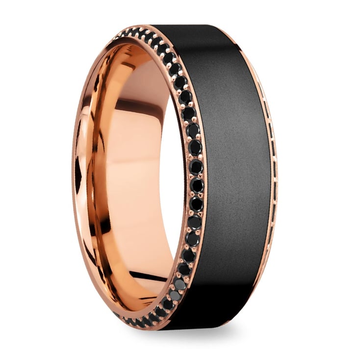 Helios - Mens Matte Elysium And Rose Gold Wedding Ring With Black Diamonds  (8mm)