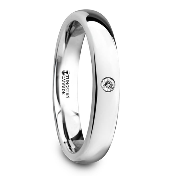 Inset Diamond Tungsten Ring With Polish Finish