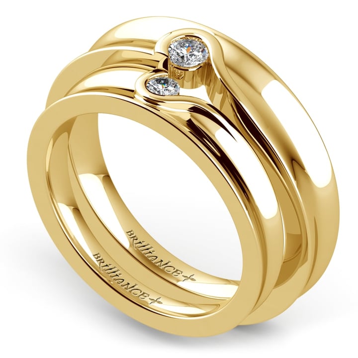 Matching Split Heart Diamond Wedding Ring Set in Yellow Gold  Diamond  wedding rings sets, Cheap wedding rings sets, Matching wedding rings