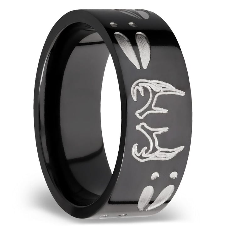 Men's Wedding Ring with Deer Track, Cross, and Antler Pattern in ...