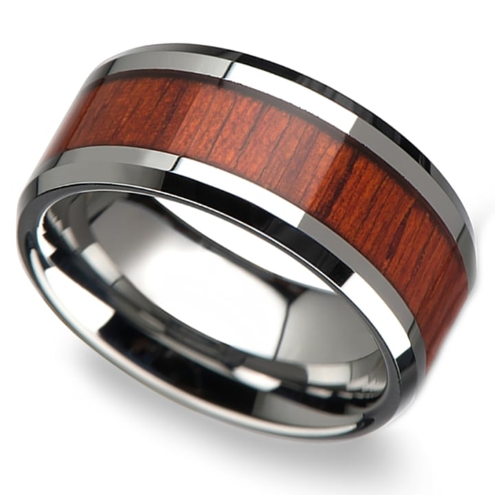 Mens Wide Wedding Band In Tungsten With Paudak Wood