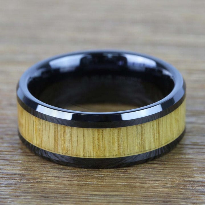 Mens Ash Wood Wedding Ring In Black Ceramic The Smolder