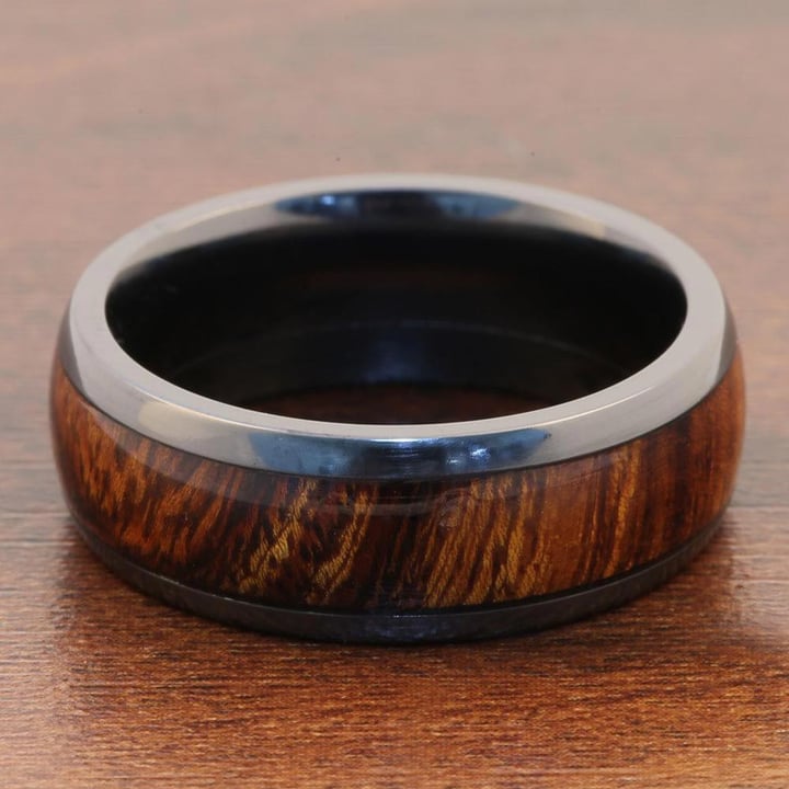 Wanderer - Zirconium & Wood Mens Wedding Band (8mm)