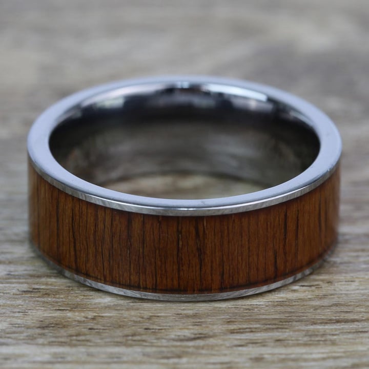 Wide Koa Wood Inlay Men's Wedding Ring in Tungsten (8mm)