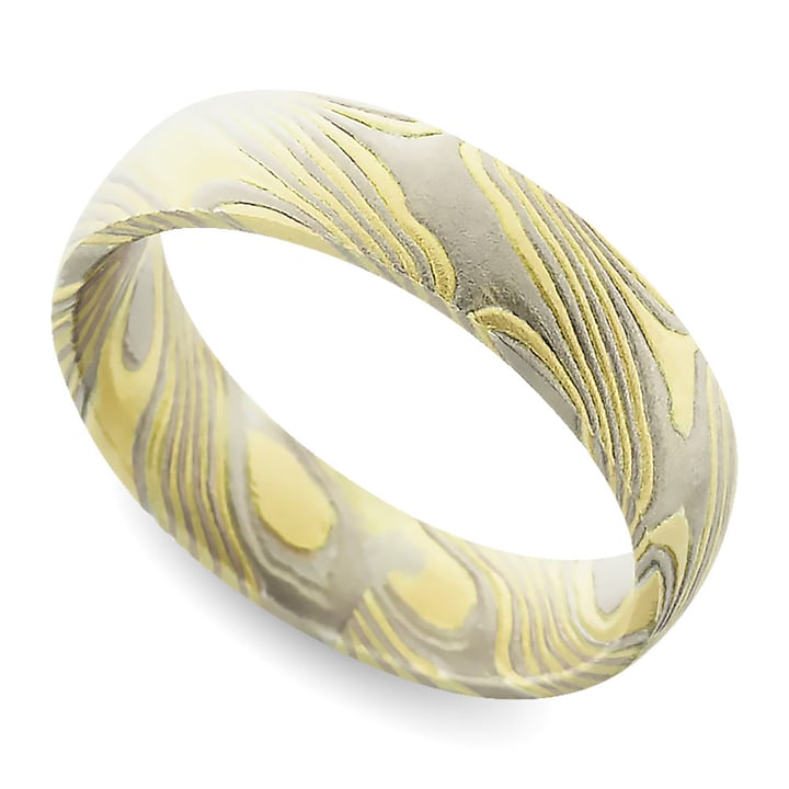 Yellow Base Mokume Gane Wedding Ring In A Comfort Fit