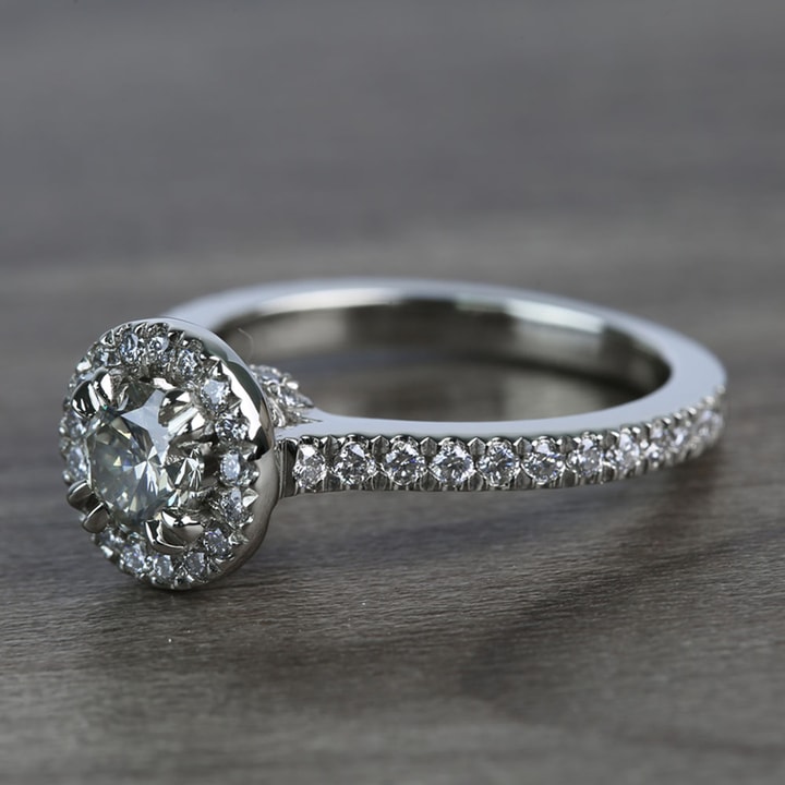 0.60 Carat Round Petite Halo Diamond Engagement Ring