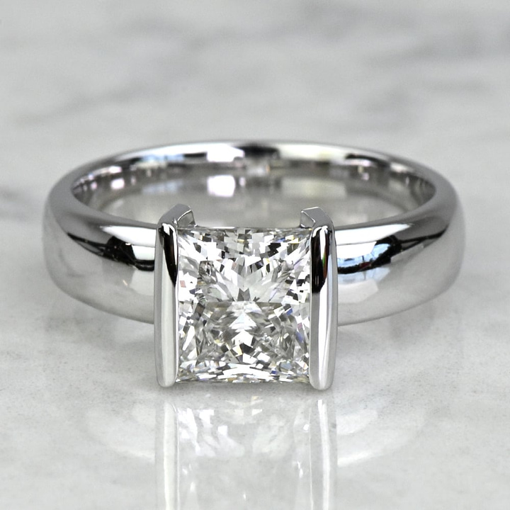 Half Bezel Engagement Ring Setting In Platinum