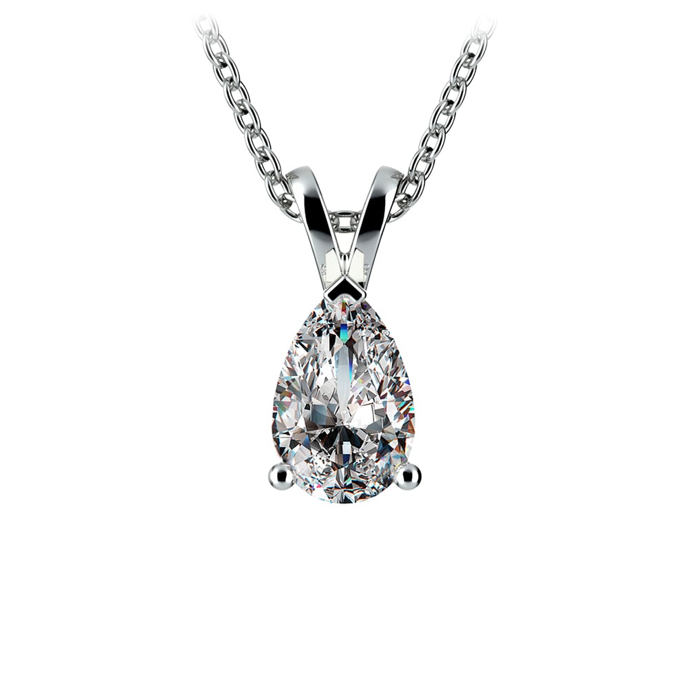 One Carat Pear Shaped Diamond Necklace In Platinum