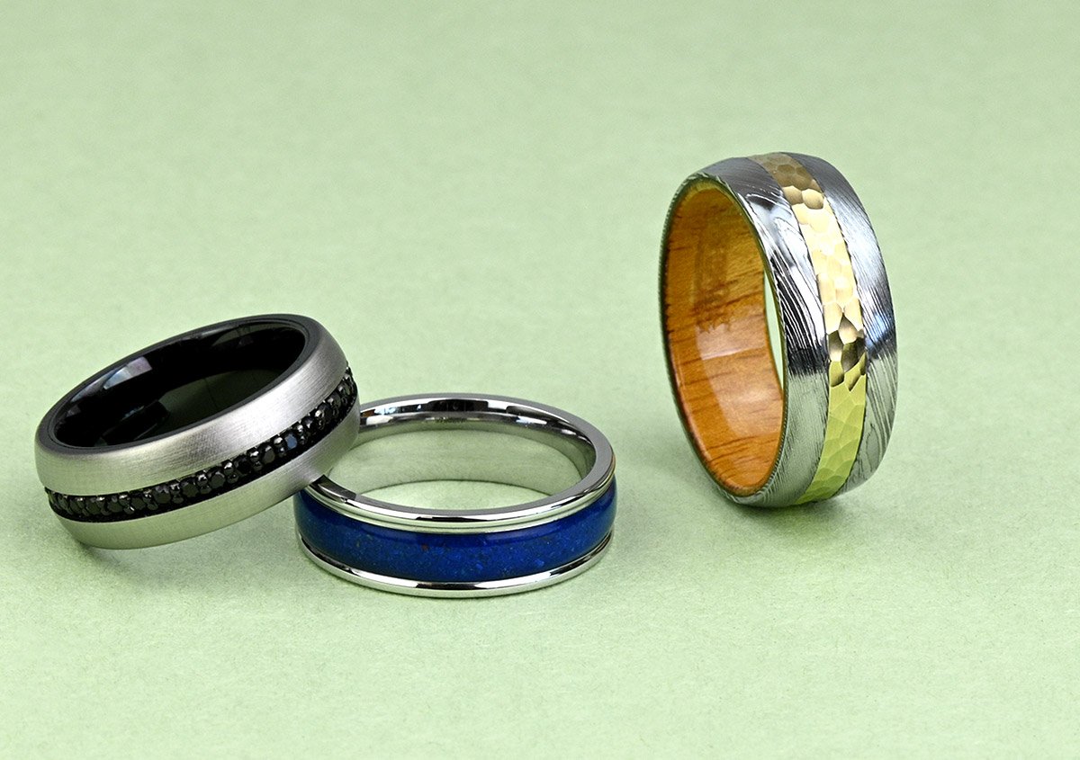 Yellow and White Gold Brushed Mens Wedding Ring