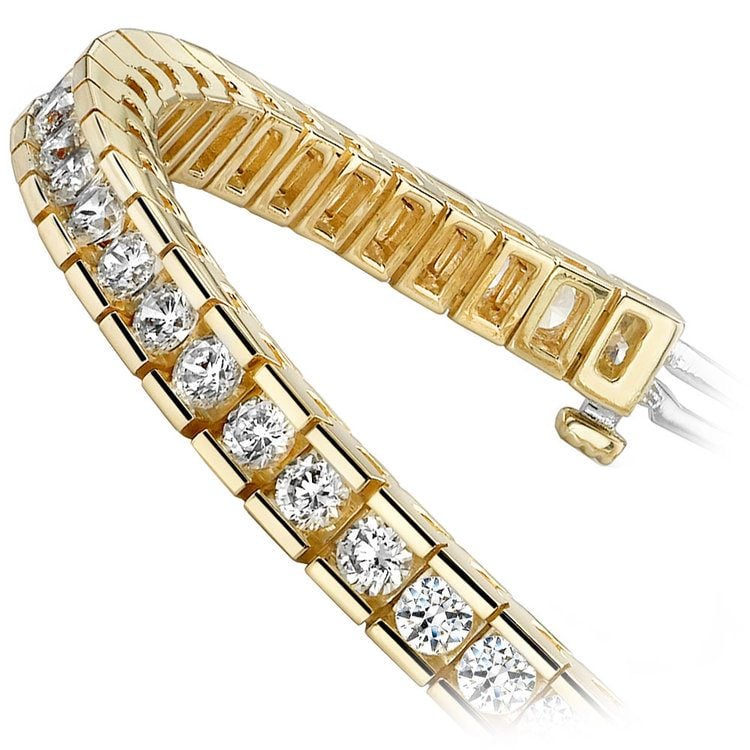 Yellow Gold Channel Set Tennis Bracelet | Round Diamonds