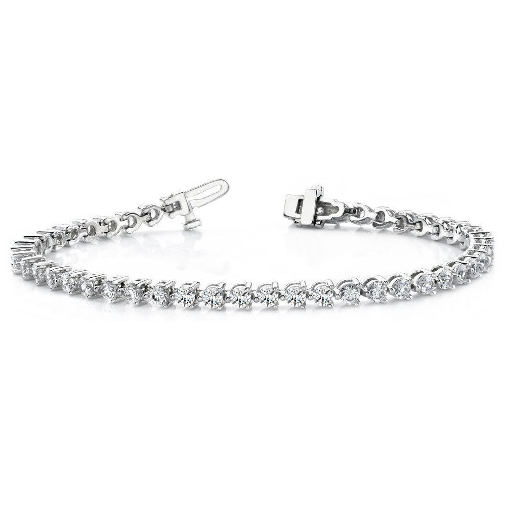 Diamond Tennis Bracelet In White Gold (Three Prong) 3 Carat