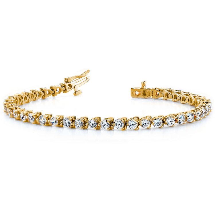 Yellow Gold Three Prong Diamond Tennis Bracelet (2 Ctw)