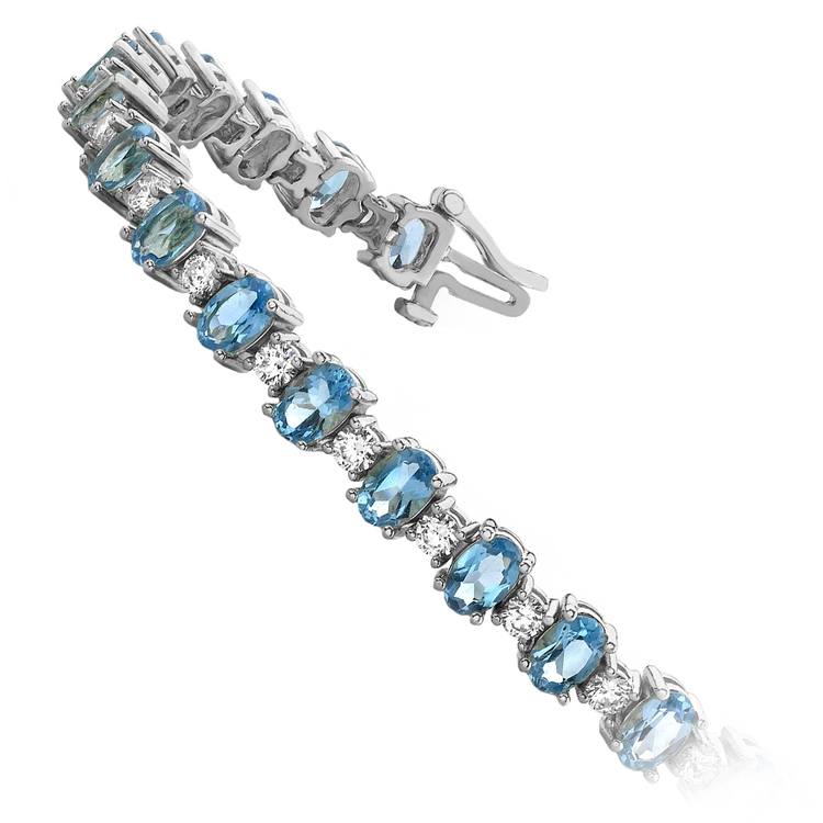 Blue Topaz & Diamond Gem Bracelet In White Gold (16 ctw)