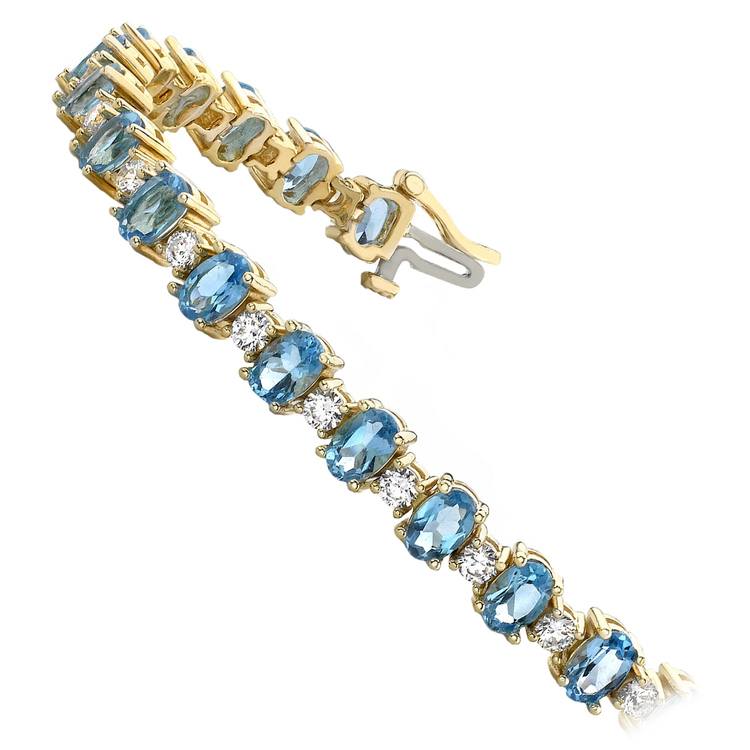 Blue Topaz Gem Bracelet In Yellow Gold With Diamonds