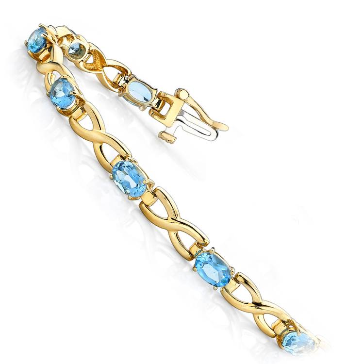 Twisted Swiss Blue Topaz Oval-Cut Gem Bracelet in Yellow Gold (5 ctw)