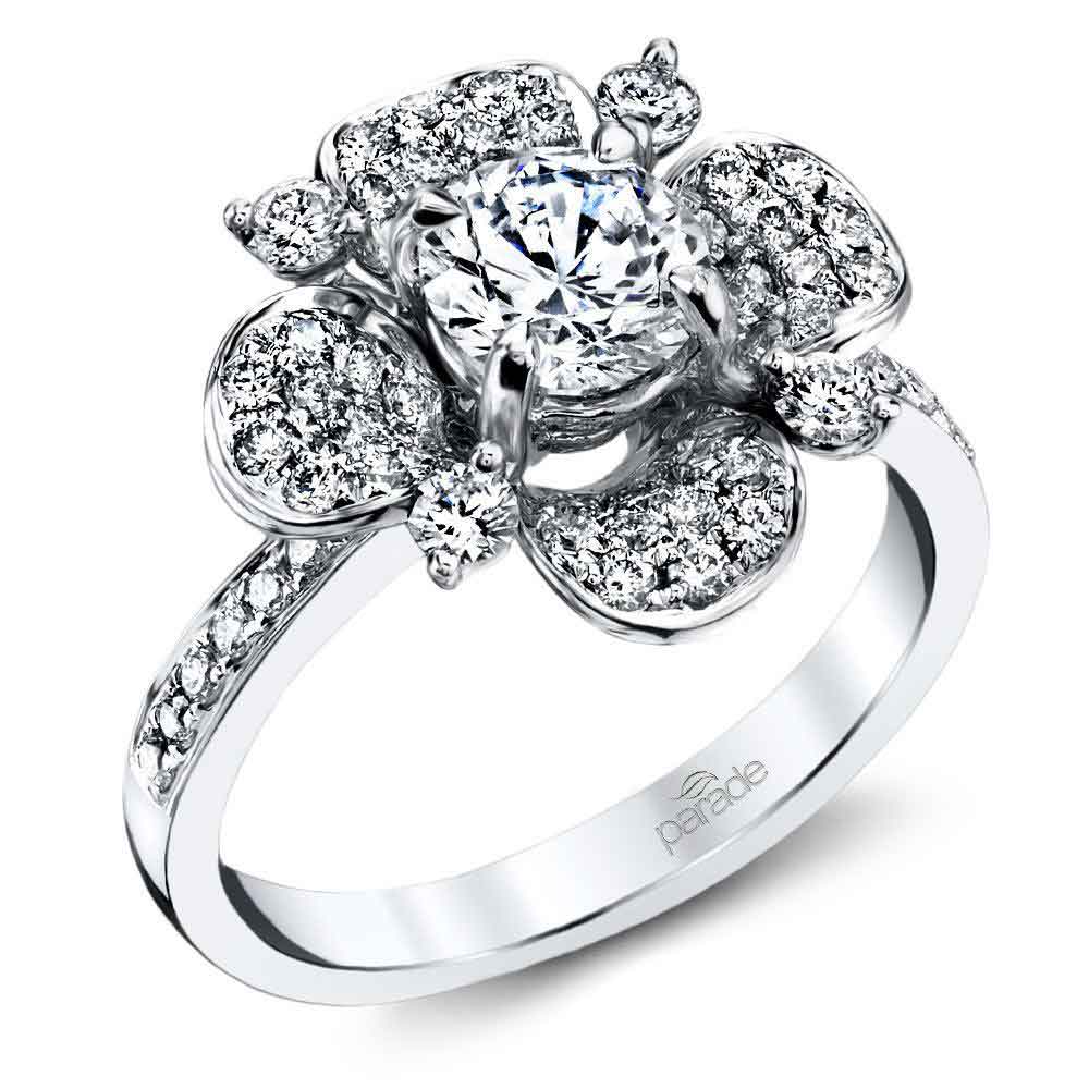 Flower Shaped Diamond Engagement Ring In White Gold